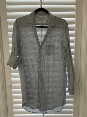 Frank & Eileen Mary 100% Linen Button-down dress Shirt - Light Gray size XS
